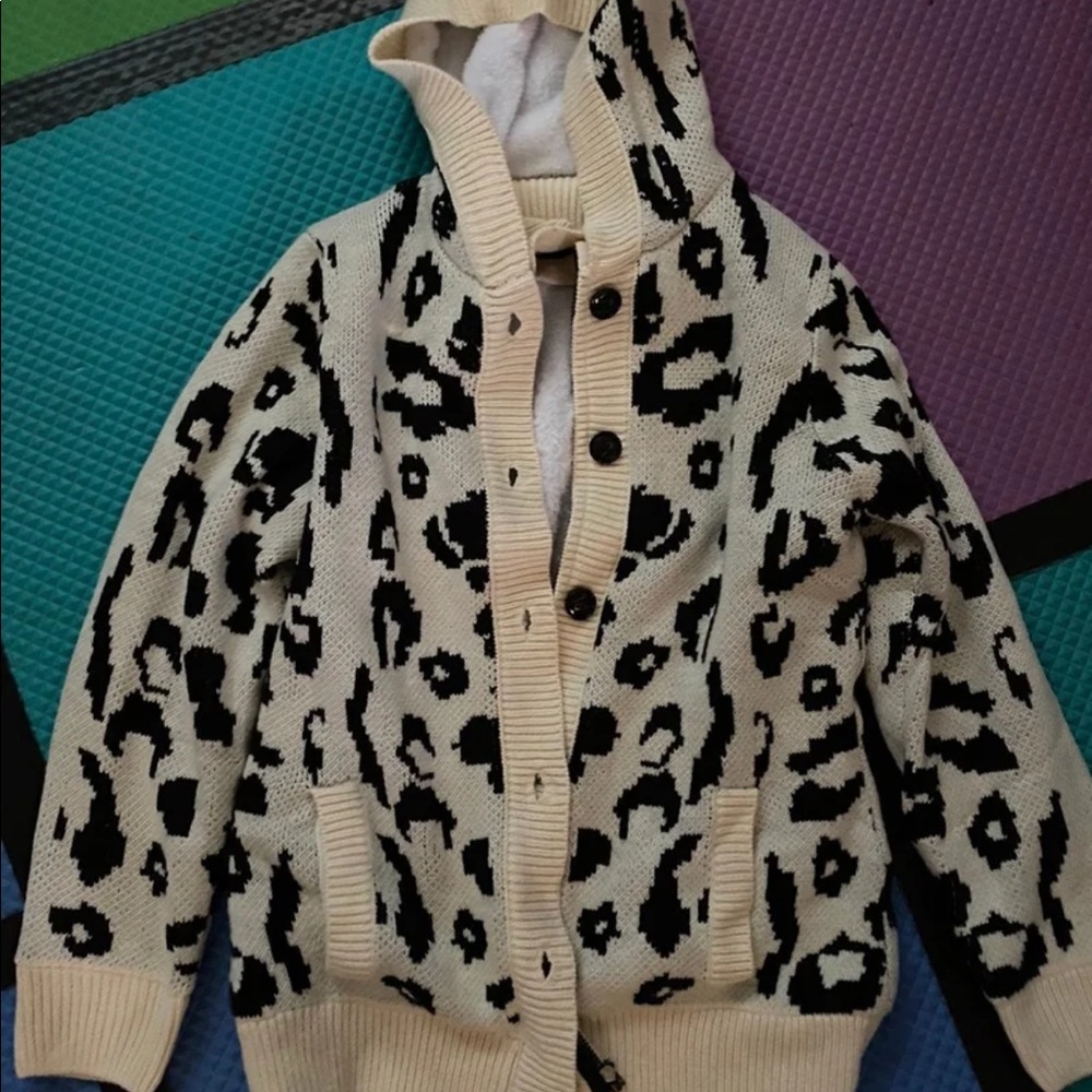 Boutique leopard hoodie long cardigan jacket